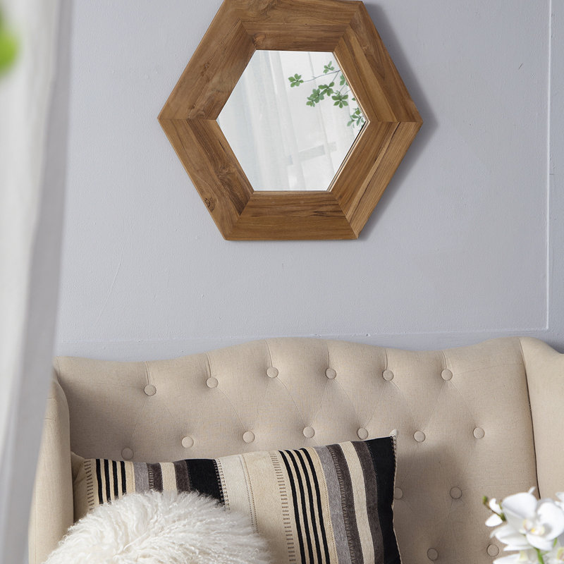 Miroir hexagonal 18,5 "x 18,5" avec cadre en bois naturel, décoration murale