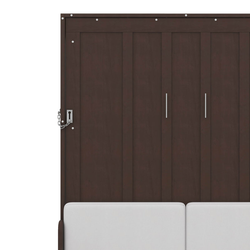 Grand lit escamotable mural avec coussin, cadre en bois convertible et canapé, Espresso
