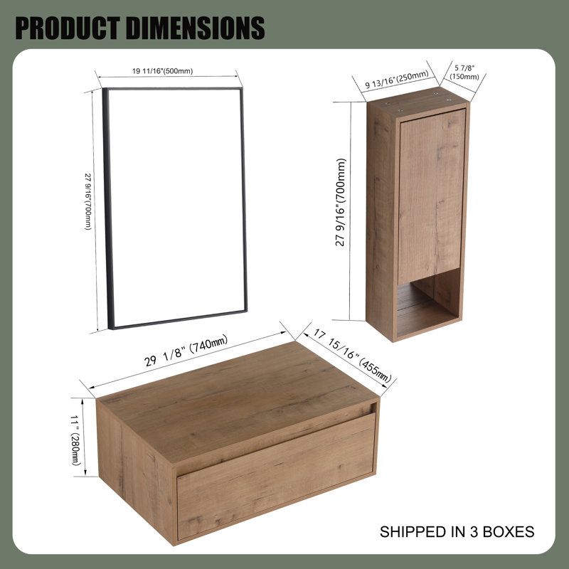 Coiffeuse de 30 pouces avec miroir, armoire de rangement murale avec tiroir, miroir à cadre en aluminium noir, armoire à miroir latérale