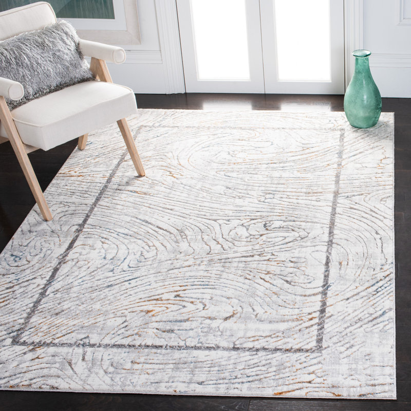 Gris abstrait/Tapis décoratif Ivoire Framingham, Rectangle 5 pi 5 po x 7 pi 6 po
