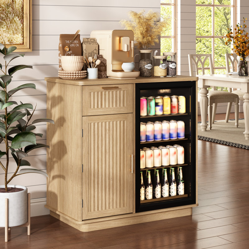 Bar à café Abella avec mini espace réfrigérateur, mini support d'armoire pour réfrigérateur, armoire à vin pour dortoir, cuisine ou bureau