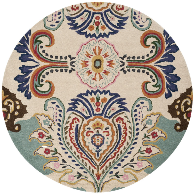 Rudra Hand Tufted Wool Floral Rug, Round 3'