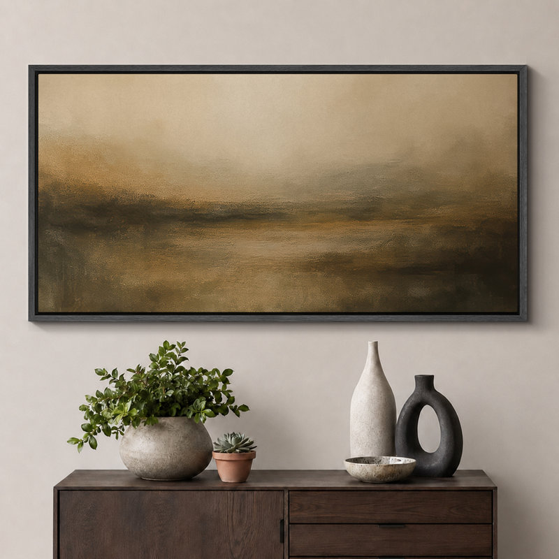 Large Framed Canvas Print Wall Art - Neutral Abstract Landscape Print for Minimalist Modern Wall Decor, Black, 30" H x 60" W