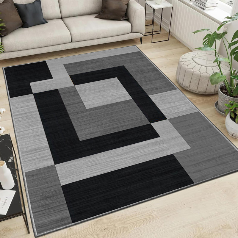 MILO Black & Grey Abstract Machine Tufted Area Rug, Rectangle  60 x 110 cm