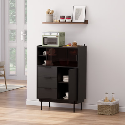 Ebern Designs Sideboard Anetha, 31.5" X 45" Buffet Anetha With Storage, Black Sideboard With 2 Sliding Doors & 3 Drawers, Coffee Bar Anetha, Modern En by Ebern Designs