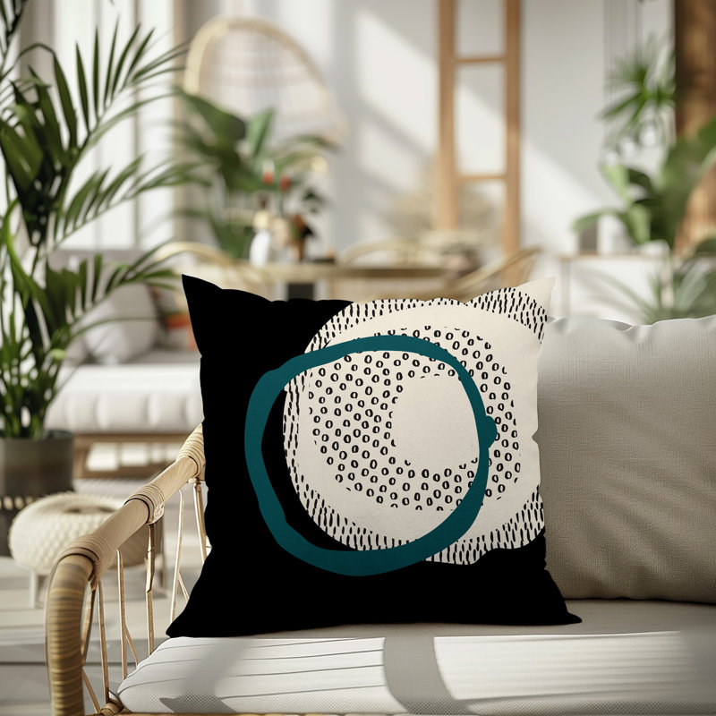 Coussin carré intérieur / extérieur pia, H 15 po x l 15 po, Émeraude / noir / blanc cassé