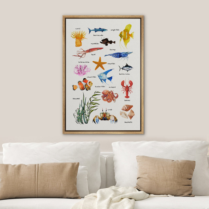 «Marine Lifes In The Sea», vie marine, animaux nautiques, images de décor de chambre de bébé moderne, impression numérique sur toile, impression numérique sur toile encadrée