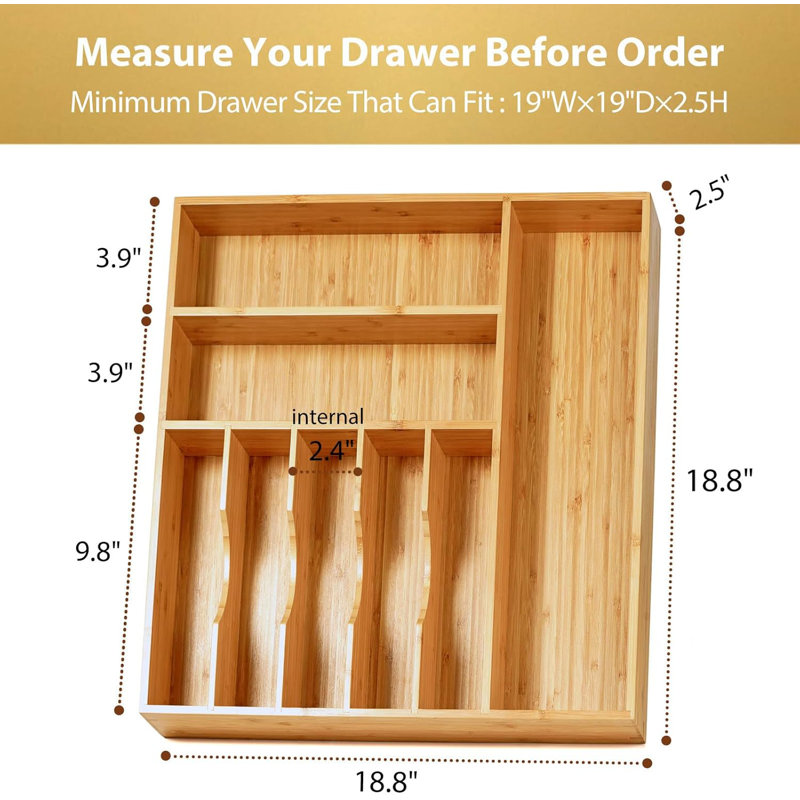 Large Bamboo Kitchen Drawer Organizer – 19"x19"