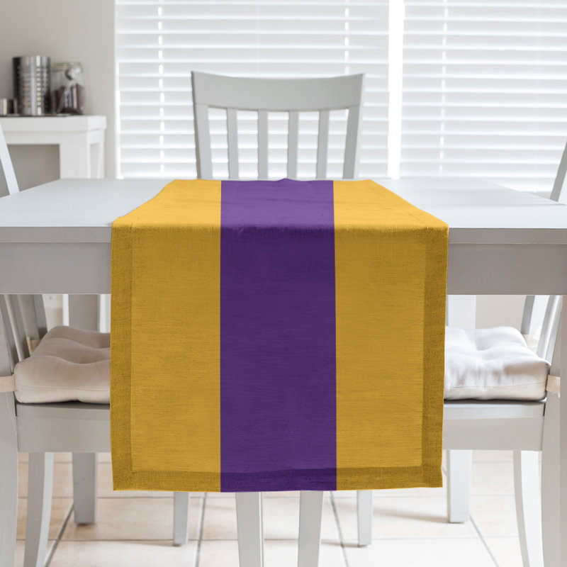 Los Angeles LA Basketball Table Runner, 90" L x 16" W, Gold/Purple/Gold, Poly Twill