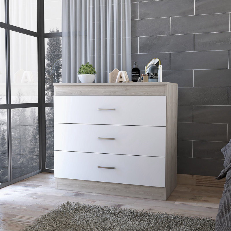 Melia 3 Drawer Dresser, Superior Top, Metal Hardware, Black