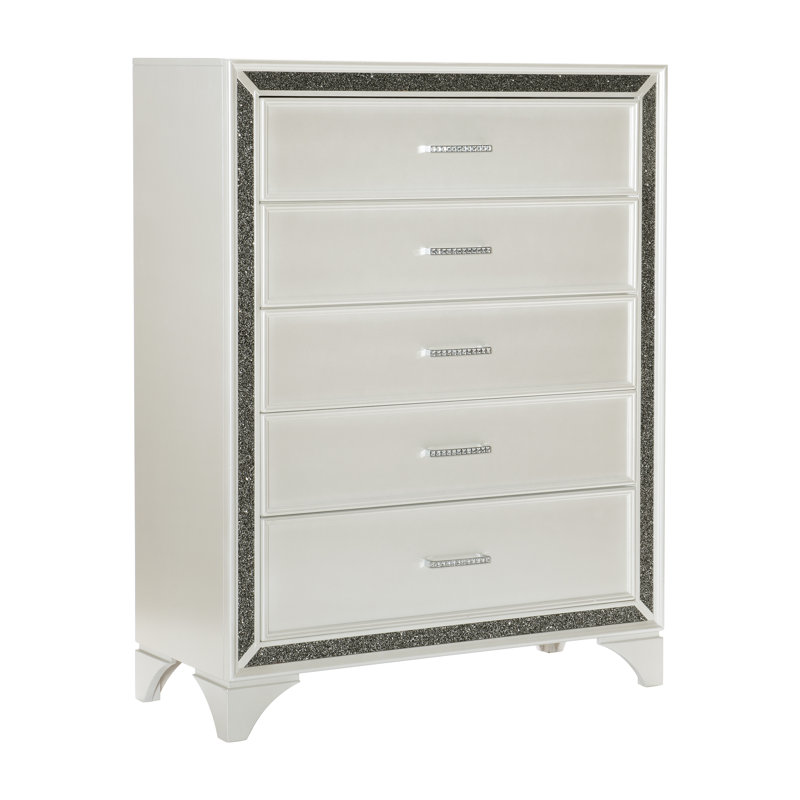 Commode 5 tiroirs Margolf, Blanc perle