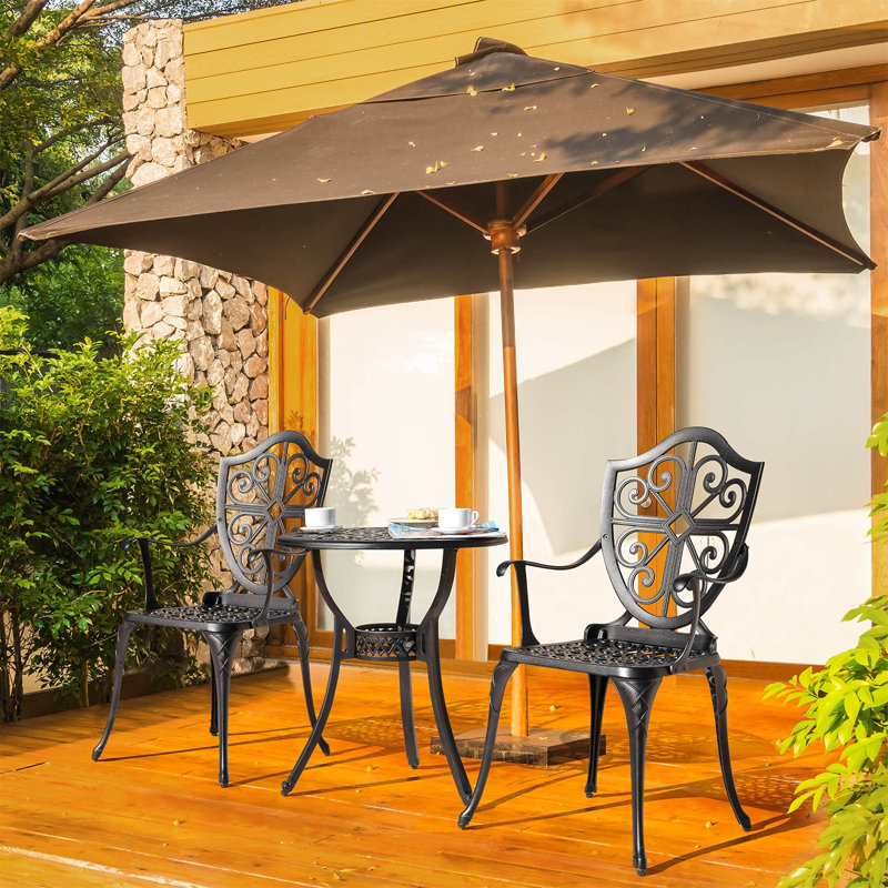 Aleah 3-Piece Cast Aluminum Bistro Set with Umbrella Hole