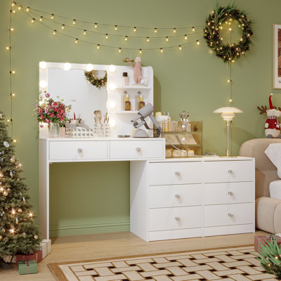 Sioban Vanity With 6 Drawer Dresser And Outlets for Christmas