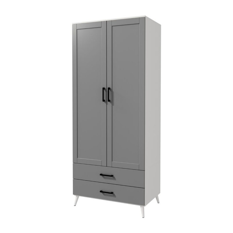 Bosse Solid Wood Wardrobe, White Grey