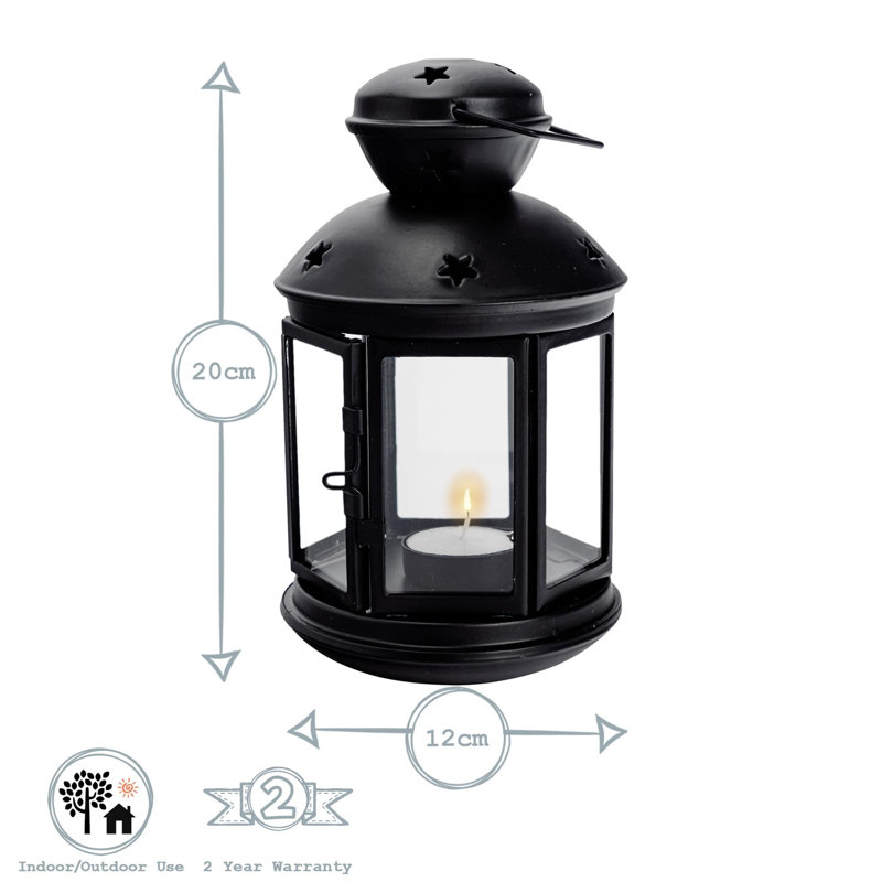 Nicola Spring - Metal Hanging Tealight Lanterns, 20" H x 12" W x 12" D, Black