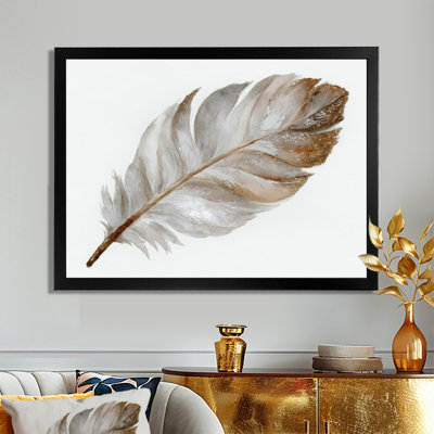 «Brown Watercolor Feather Elegance», reproduction sur toile Glam Feather, art mural brun Glam