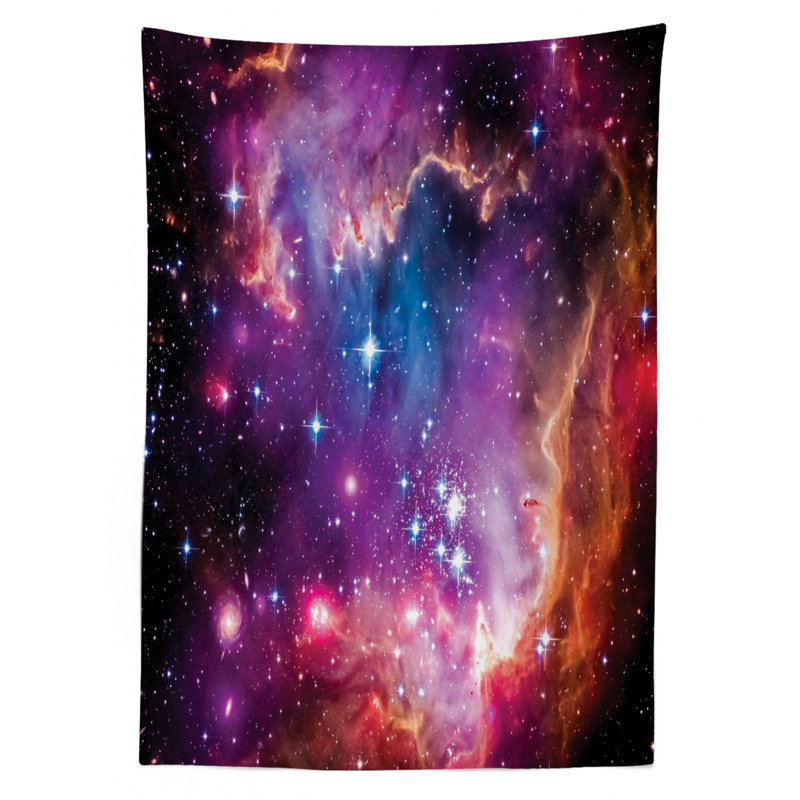 Nappe galaxy ambesonne, étoiles de cloud magellanic et motif de vue d’univers cosmique coloré, housse de table rectangulaire pour la cuisine de salle à manger décoration, 52 po x 70 po, bleu orange mauve