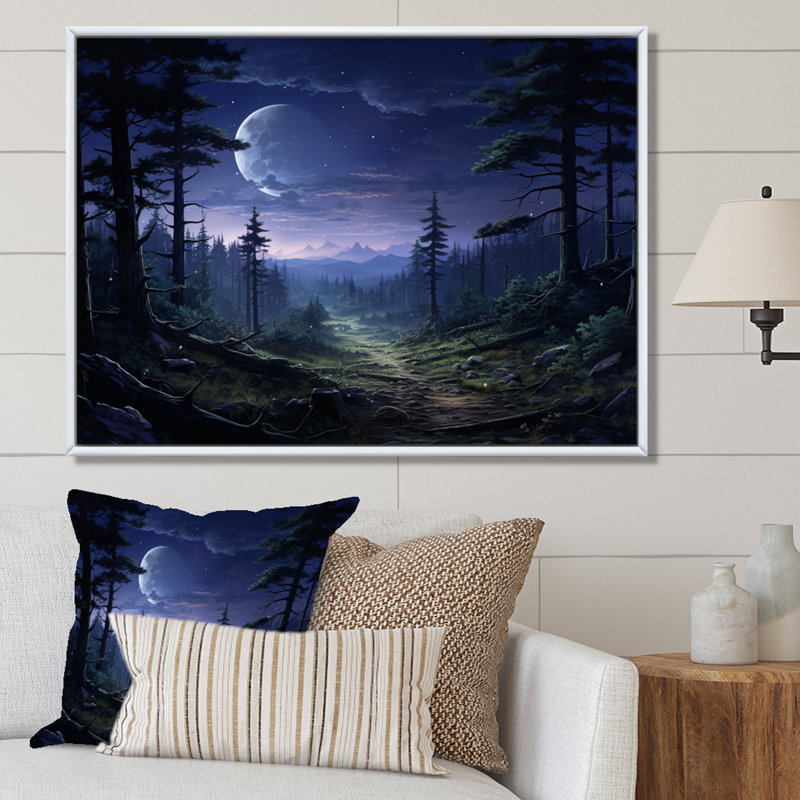 " Pine Tree Moonlit Serenade II ", 24" H x 32" W x 1" D, White Floater Framed