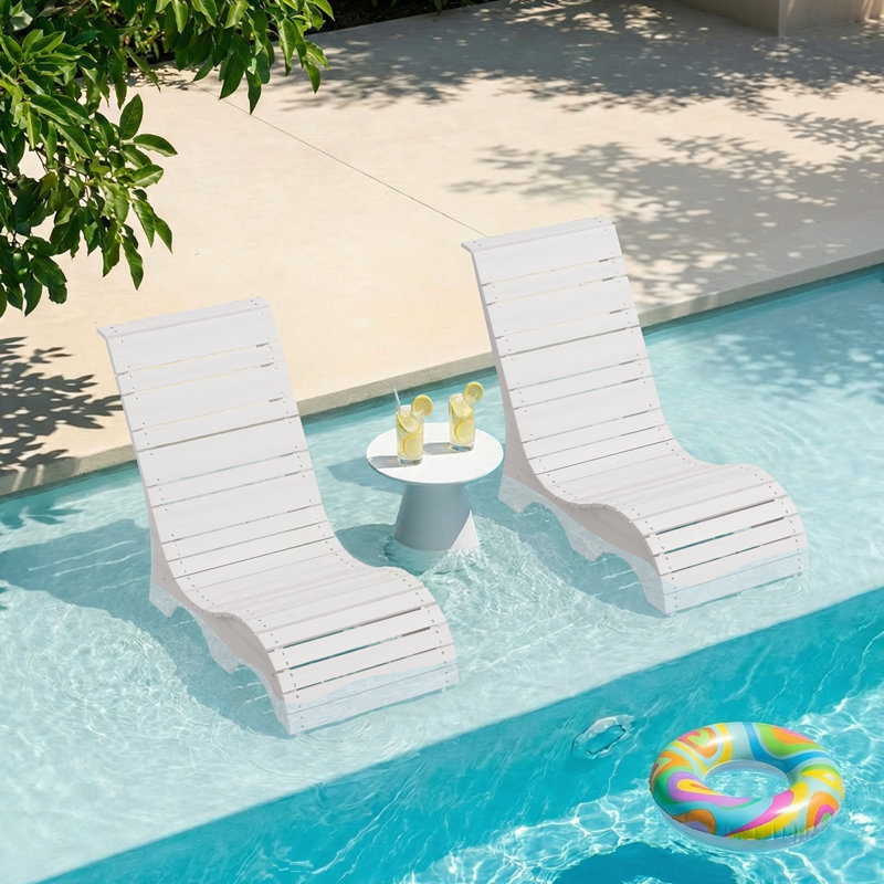 2PCS Outdoor Chaise Lounge, In-Pool Chaise Lounger (Set Of 2), White