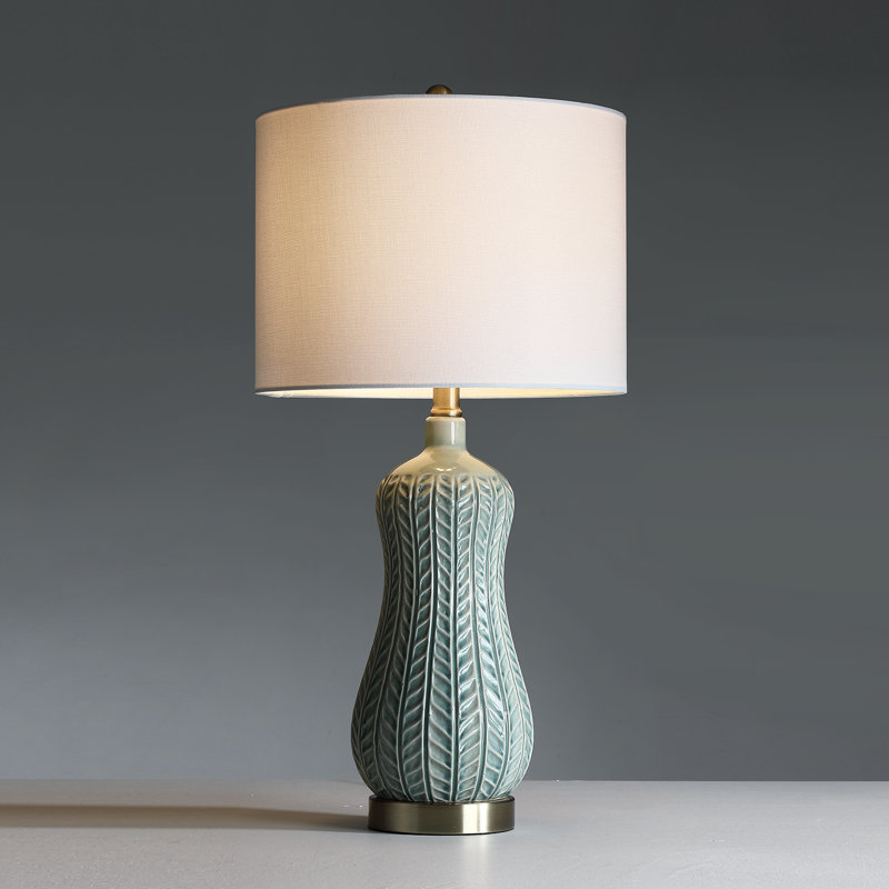 22,5 po Lampe de table en céramique verte avec abat-jour tambour