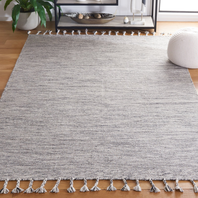 Tapis en laine tissé à la main gris foncé / beige Alecsander, Rectangle 4 pi x 6 pi