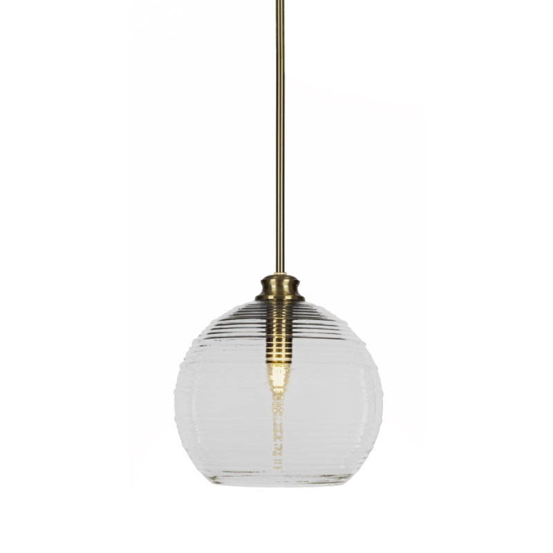 Luminaire suspendu avec tige 1 lumière Malena, Laiton New Age, Blanc, H 12 po x l 12 po x P 12 po