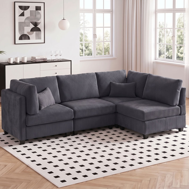 Canapé d'angle surdimensionné en velours côtelé 95,6 po, Velours côtelé gris foncé
