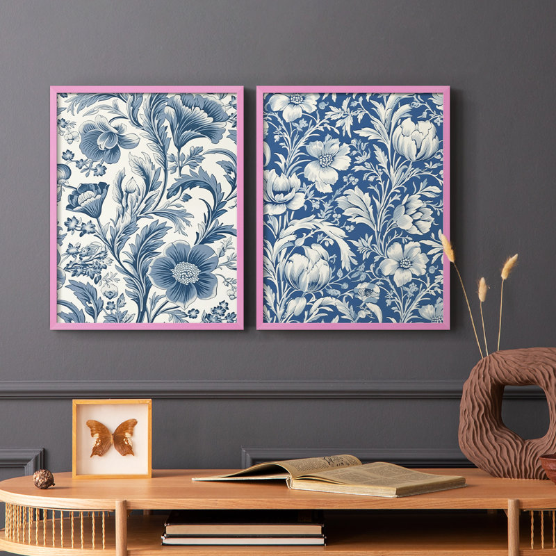Reproduction abstraite rétro VI-Premium encadrée - prête à être accrochée - aucun clou requis - aucun clou requis, Rose