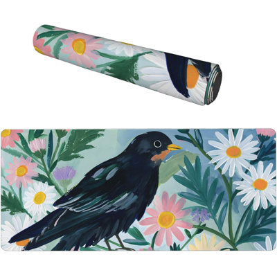 Mouse Pad Floral Bird Extended Desk Mat Holiday Desk Decor, 15.7 x 35.54 in
