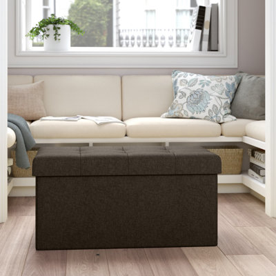 Folding Storage Ottoman - 30-Inch Tufted Footrest, Linen Chest, or Bench with Removable Bin for Living Room, Bedroom, or Dorm by Lavish Home (Brown)