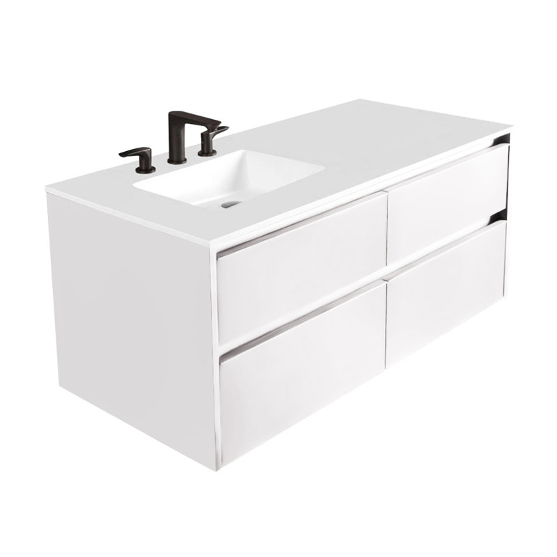 Kubitop 48'' W Single Vanity, Gloss White, 8" Centers, White