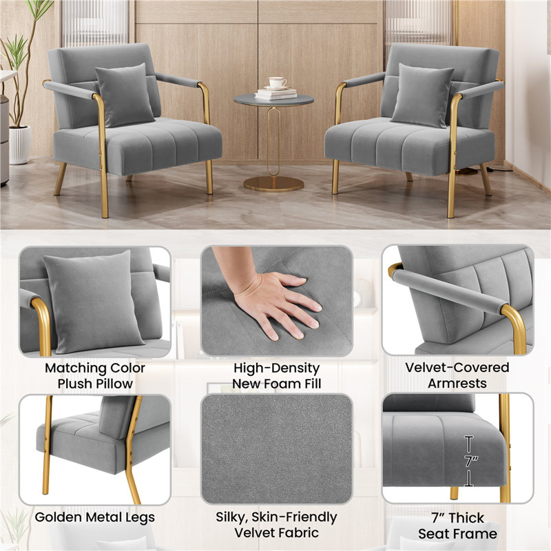 30″ W Accent Armchair with Cozy Pillow, Light Gray
