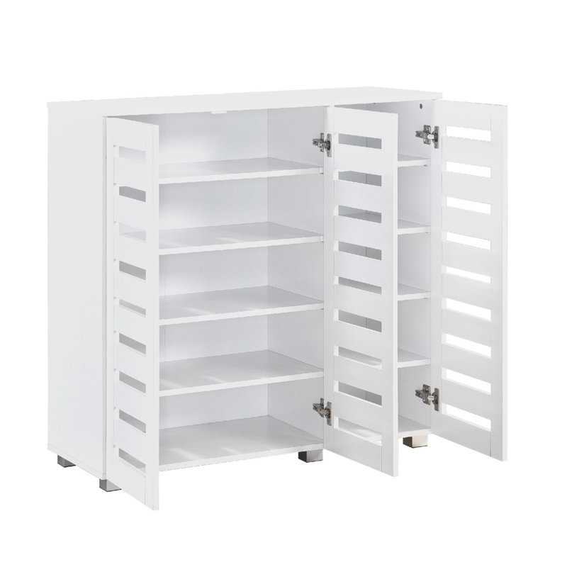 Euston 15 Pair 3 Door Shoe Storage Cabinet Modern, White 