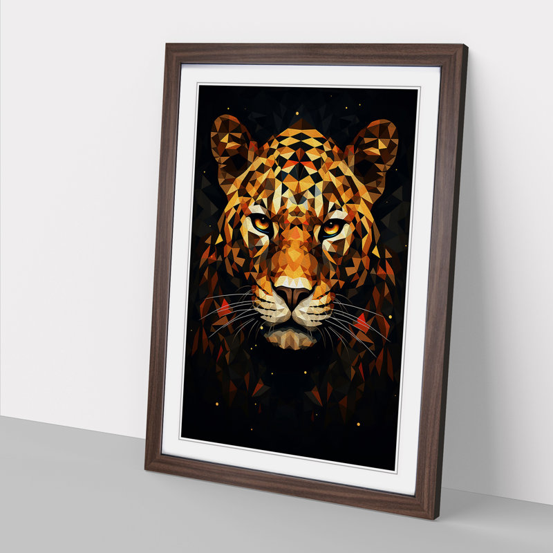 Leopard Geometric - Single Picture Frame Print on Wood, Walnut Framed, 34cm H x 25cm W x 2cm D