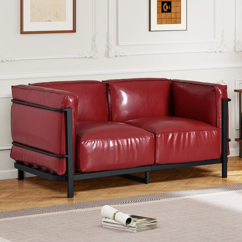 Faux Leather Loveseat, Red
