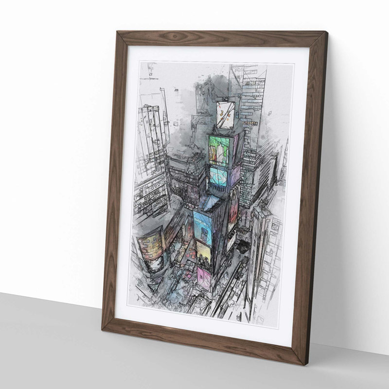 Times Square in New York City in Abstract - Picture Frame Graphic Art Print, 60cm H x 40cm W x 2cm D, Walnut