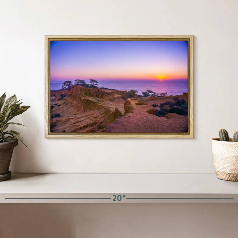 Coucher de soleil Torrey Pines, Cadre flottant en bois naturel, 13 po x 9 po