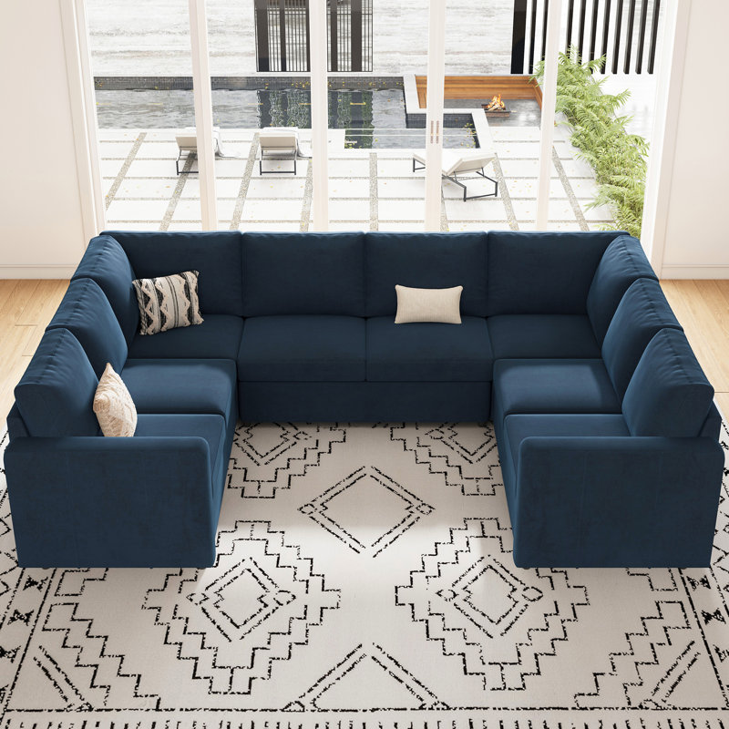 Canapé modulaire en U Seybert, H 36 po x l 110,2 po x P 83,4 po, Velours bleu