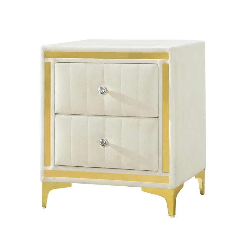 Farney Velvet Nightstand Fully Assembled, Cream