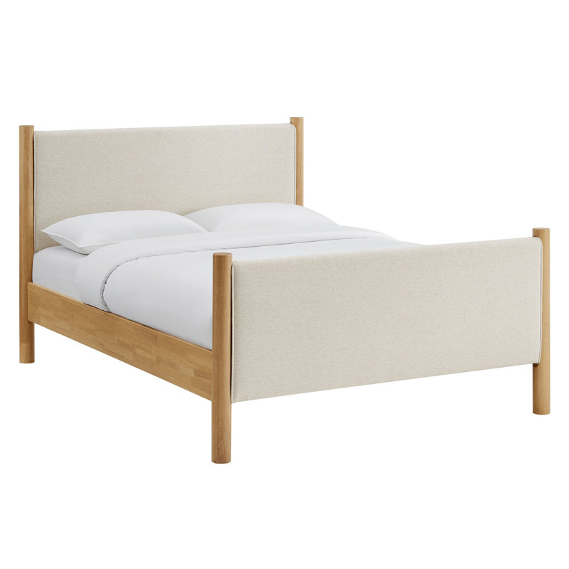 Lit plateforme tapissier Maven Boucle, Bois massif et bois manufacturé, Chêne peint ivoire, Très grand