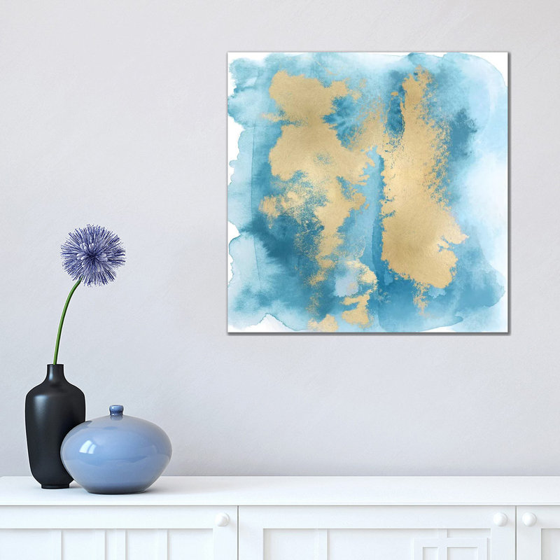 Aqua Mist With Gold II by Bella Riley - Wrapped Canvas Painting, 45.72 cm H x 45.72 cm W x 3.175 cm D