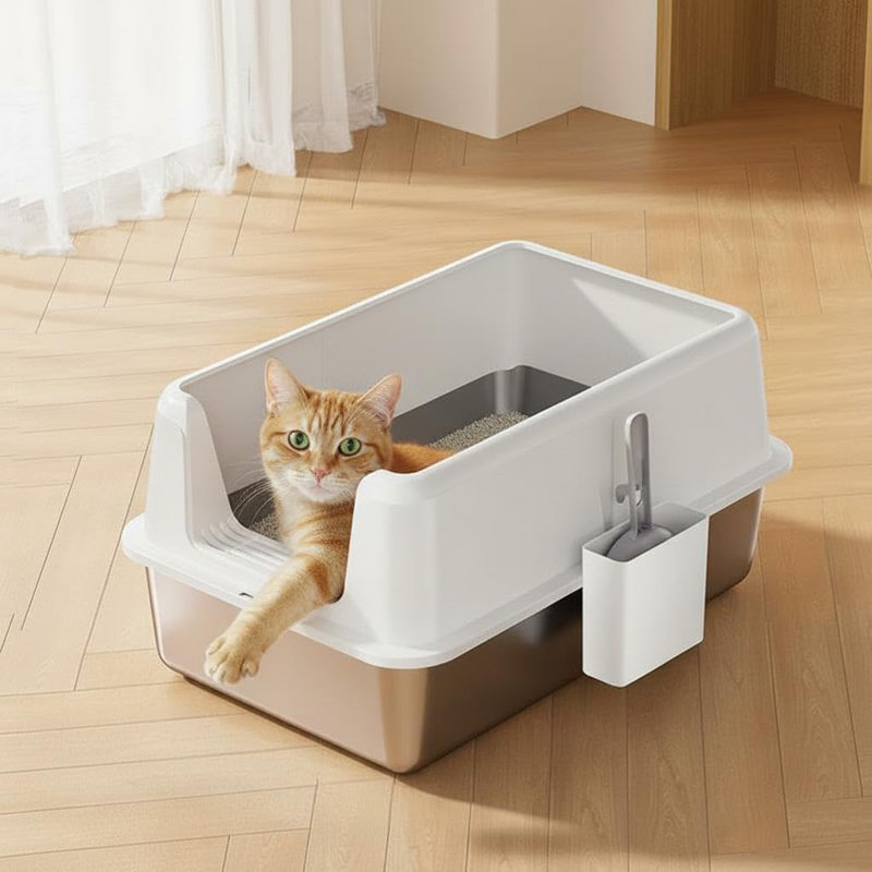 Stainless Steel Litter Box, White