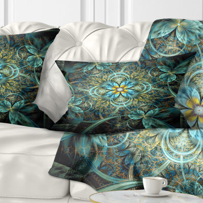Glittering Dark Orange Fractal Flower - Floral Printed Throw Pillow