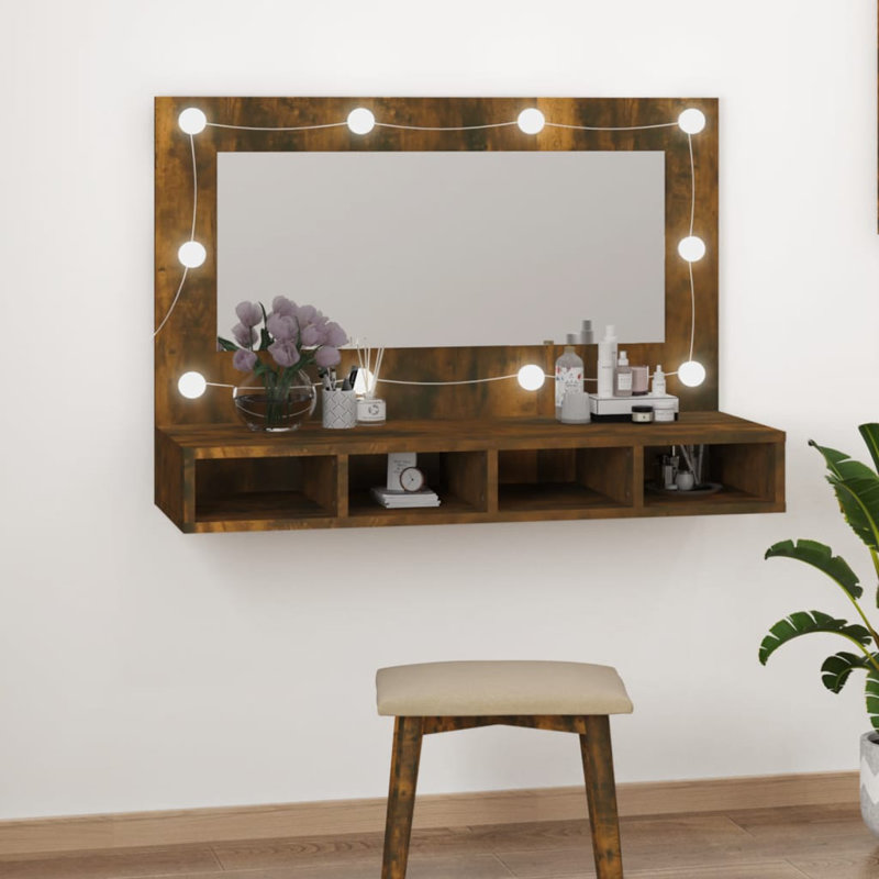 Maahi Mirror Cabinet with LED, 62cm H x 60cm W x 31.5cm D, Sonoma Oak