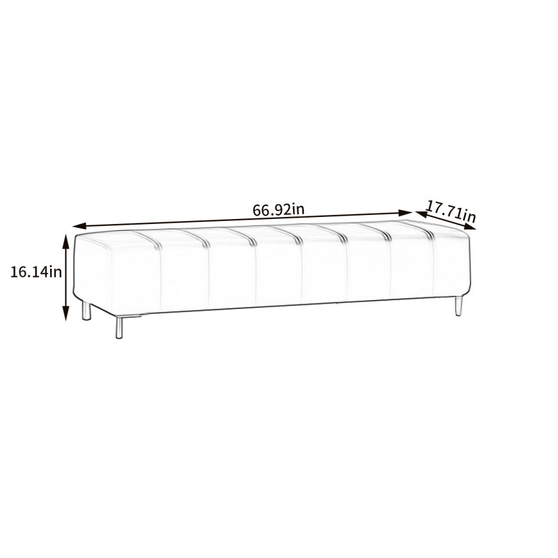 Banc rembourré en cuir, H 16,14 po x l 66,92 po x P 17,71 po