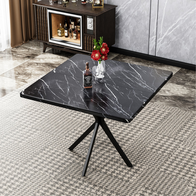 Mid Century Modern Square Table, 38.6" Black And Iron Legs, Space Saving, Easy To Maintain Clean Dining Construction, Install