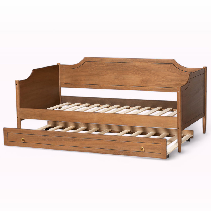Solid Wood Daybed with Trundle, Brown, Twin