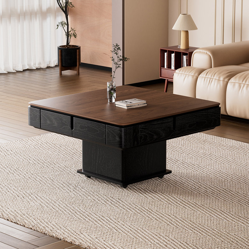 40.55"Vintage Solid Wood RubberWood Fully Automatic Height Adjustable Mahjong, Dining & Coffee Table for Chinese Rules