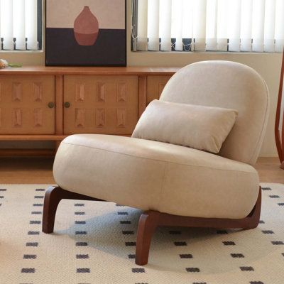 Fauteuil d'appoint compact sans accoudoirs avec revêtement en similicuir de qualité supérieure, siège rembourré doux, pieds en bois massif et sièges d'intérieur polyvalents pour les petits espaces.
