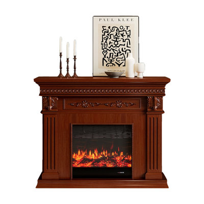 Brown Solid Wood Electric Fireplace